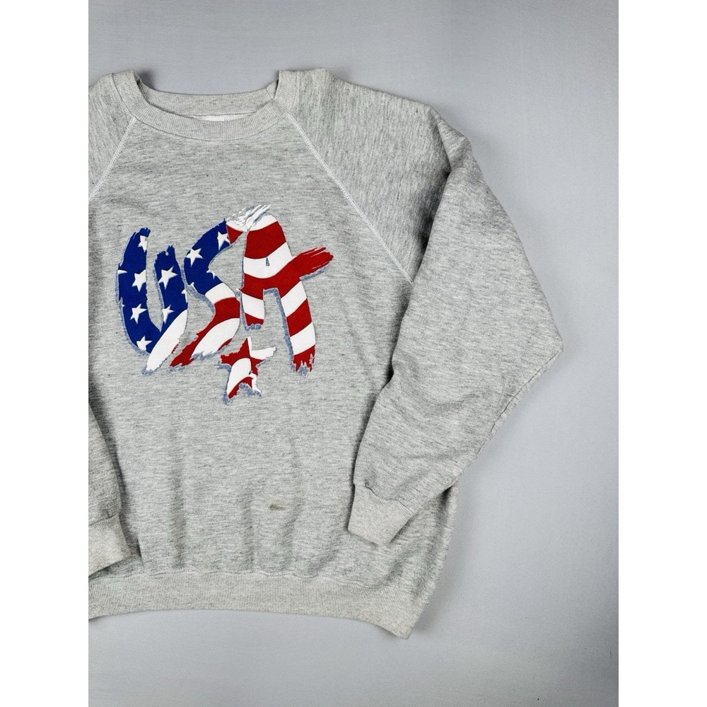 Vintage 80s USA Flag Sweatshirt Hanes Raglan Crewneck Made USA XL - Picture 5 of 10